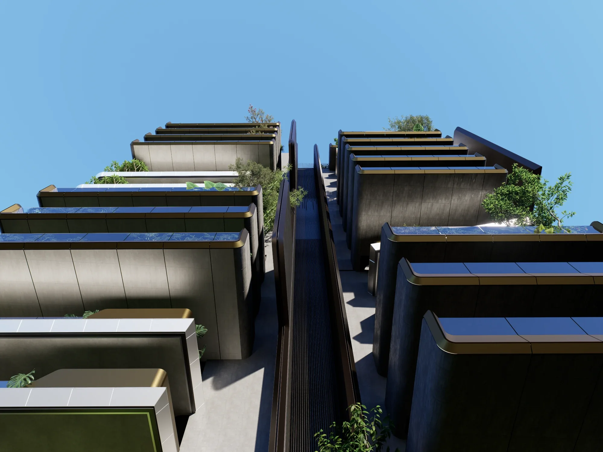 Planted balconies from below